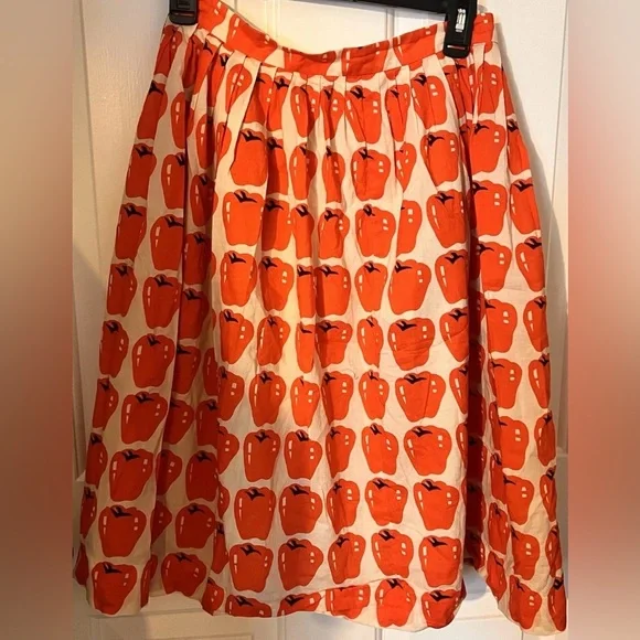 J.crew Sz 6 Jardin red apple pepper artsy mini skirt pleated tiered cottage - Picture 1 of 6